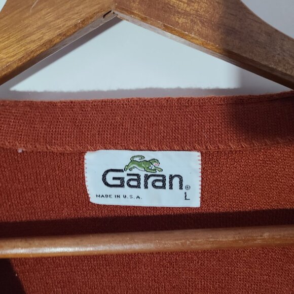 Vintage 80s Garan Burnt Orange Cardigan Sweater Men's Size Large Made in USA - Picture 4 of 6